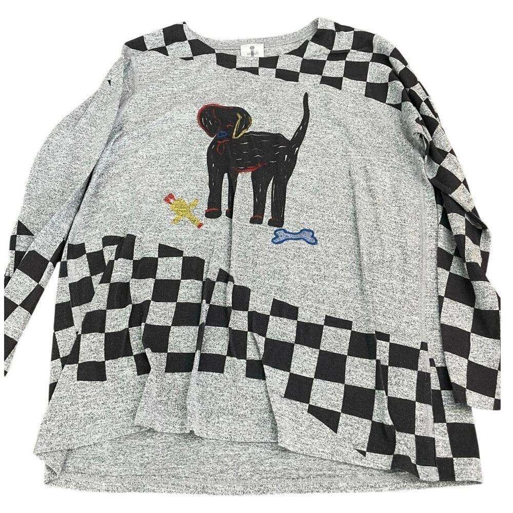 Inoah Women's Gray Black Graphic Print Long Sleeves Pullover T-Shirt Size XL